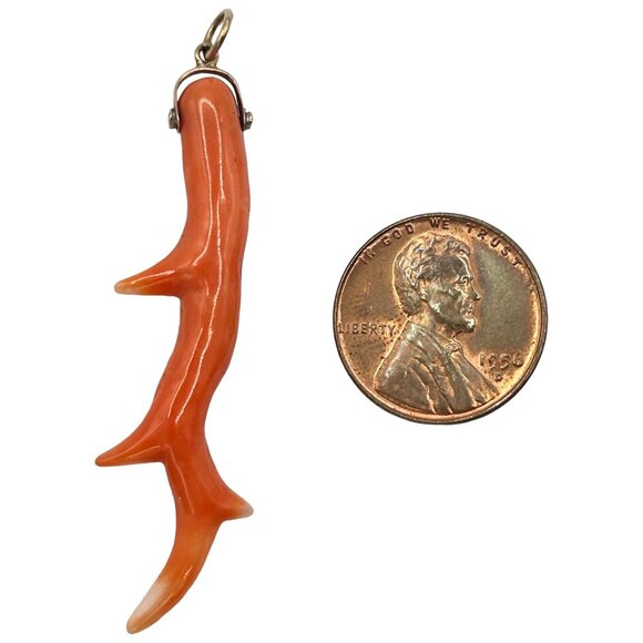 Antique Natural Coral Branch Pendant with 14k Gold Bail - Circa Late 1800s - Picture 5 of 6
